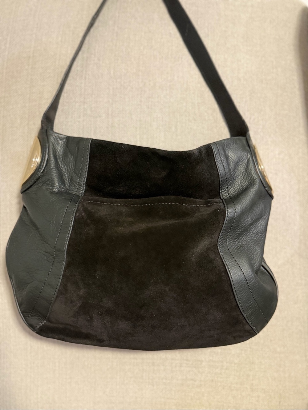 B. Makowsky Black Leather & Suede Shoulder Bag